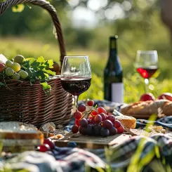 Pique nique printemps et vin rouge