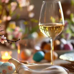 Verre de vin blanc, table de Pâques