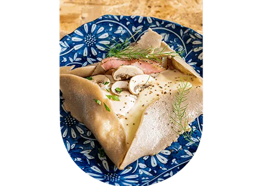Galette de sarrasin aux champignons et vin blanc minéral l U'wine